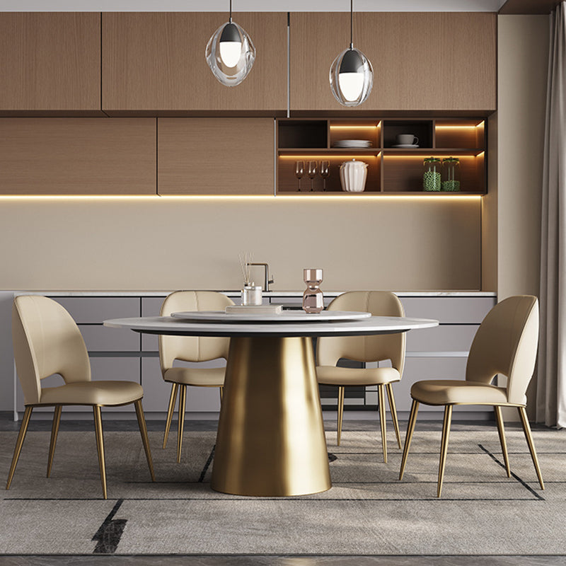 Contemporary Nordic Square Curved Upholstered Microfiber Leather Stainless Steel Dining Chair Backrest For Dining Room