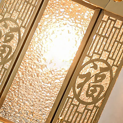 Traditional Chinese Waterproof Brass Stainless Steel Glass House Cylinder Conic 1-Light Wall Sconce Lamp For Outdoor Patio