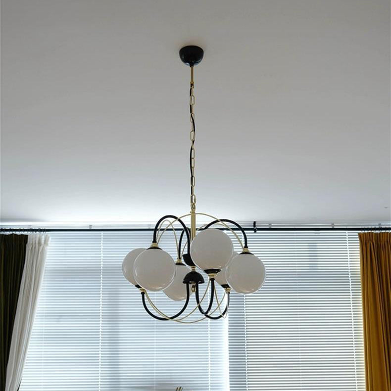 Traditional Vintage Irregular Twisted Orb Iron Glass 6-Light Chandelier For Living Room