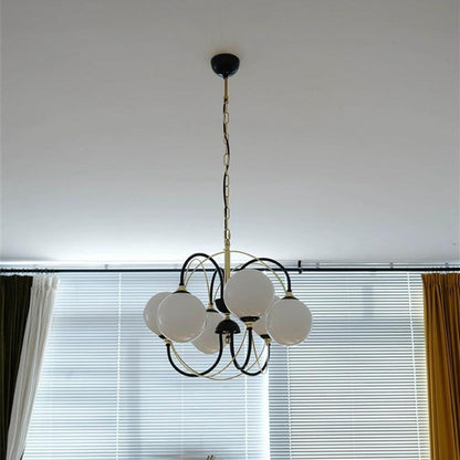 Traditional Vintage Irregular Twisted Orb Iron Glass 6-Light Chandelier For Living Room