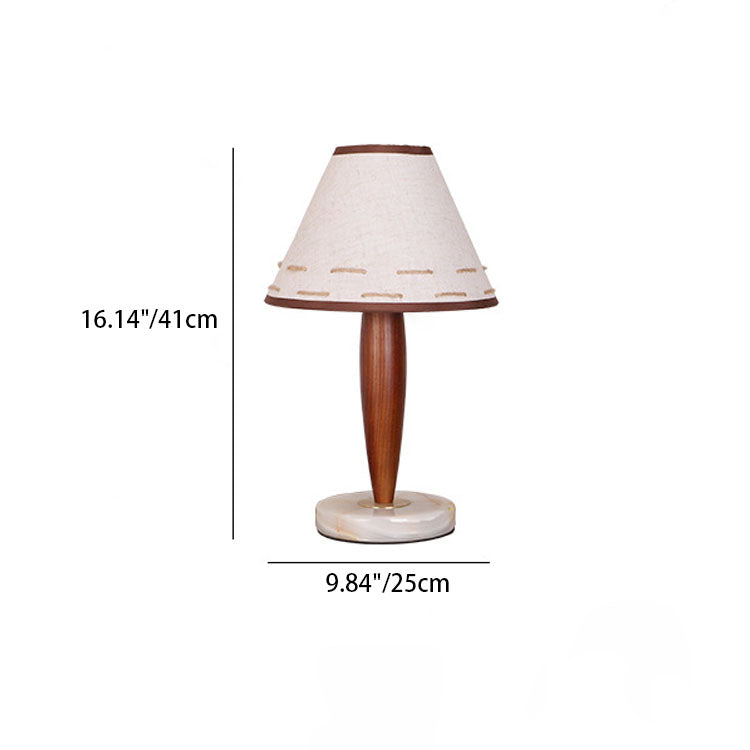 Traditional Vintage Tapered Marble Solid Wood Fabric 1-Light Table Lamp For Bedroom