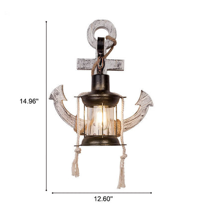 Industrial Vintage Boat Anchor Solid Wooden 1-Light Wall Sconce Lamp