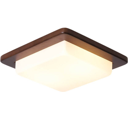 Modern Chinese Walnut Square LED Flush Mount Ceiling Light