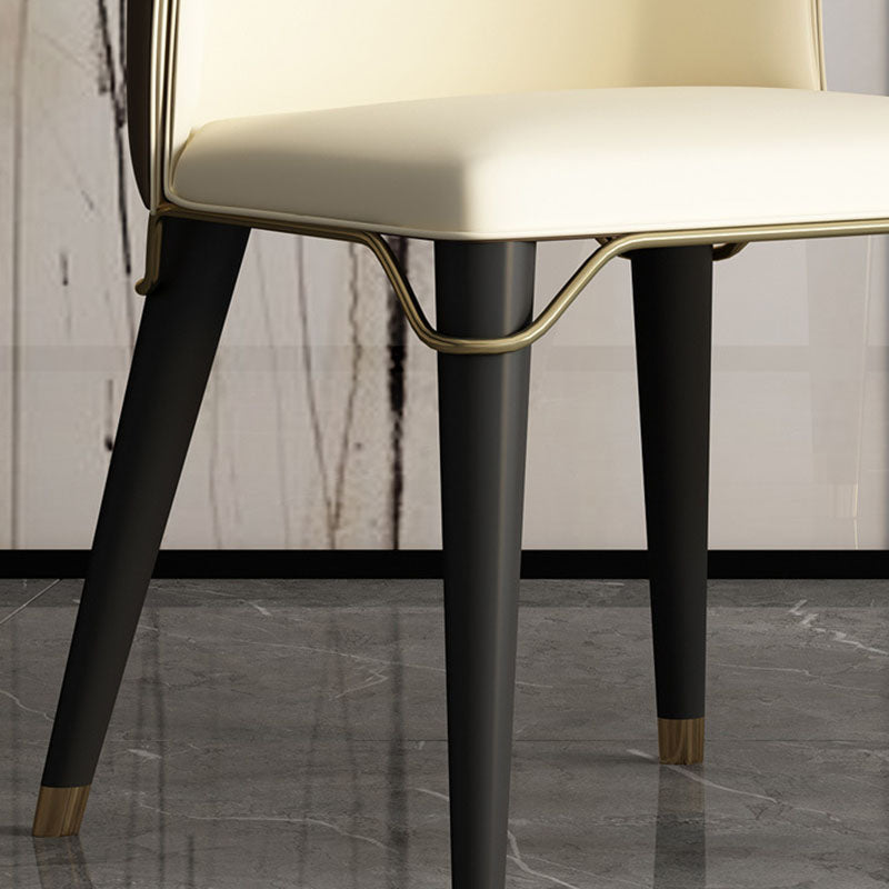 Contemporary Luxury Faux Leather Wood Legs Stainless Steel Decor Dining Chair Backrest For Dining Room