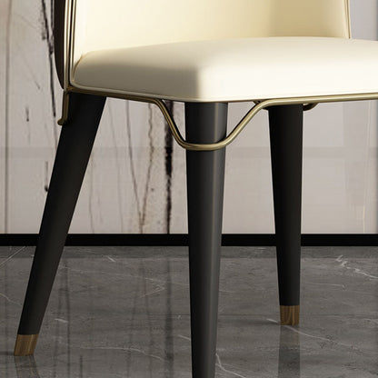 Contemporary Luxury Faux Leather Wood Legs Stainless Steel Decor Dining Chair Backrest For Dining Room