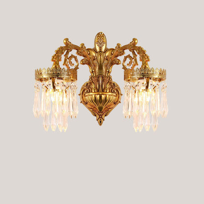 French Luxury Crystal Copper Carving 1/2 Light Wall Sconce Lamp