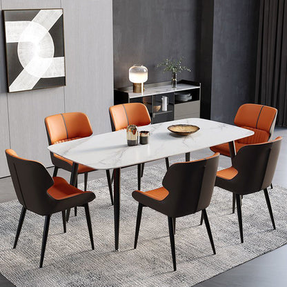 Modern Minimalist Steel Faux Leather Dining Chair Backrest Armless For Dining Room