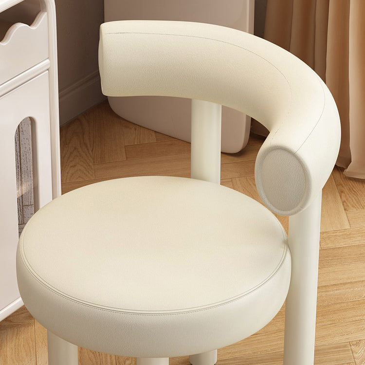 Contemporary Nordic Round Artificial Leather Iron Frame Vanity Stool Arc Back For Bedroom