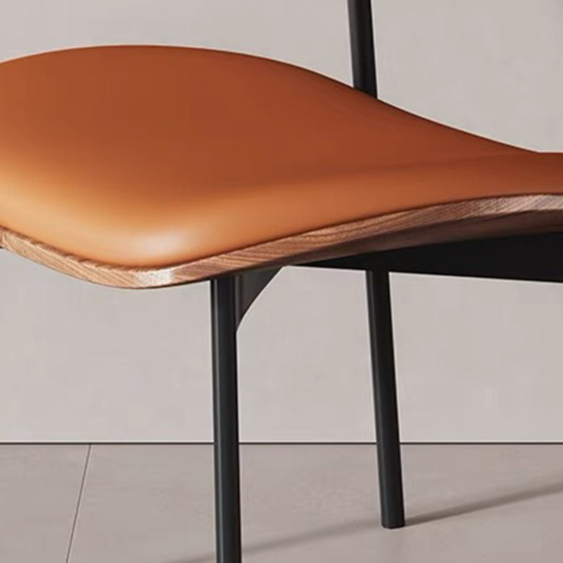 Contemporary Retro PU Wood Metal Sponge Square Curved Dining Chair Backrest For Dining Room