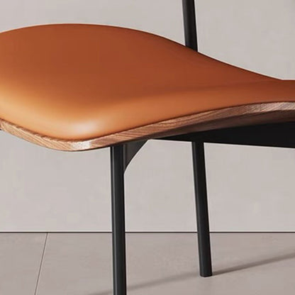 Contemporary Retro PU Wood Metal Sponge Square Curved Dining Chair Backrest For Dining Room