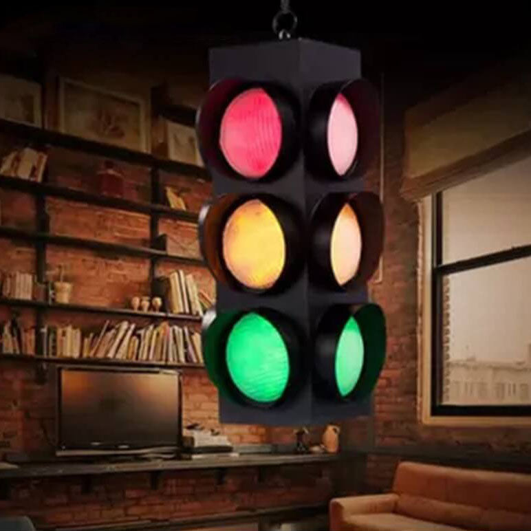 Retro Industrial Traffic Light Iron Glass LED Pendant Light