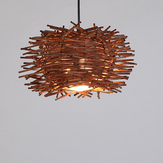 Traditional Japanese Rattan Weaving Birds Nest 1-Light Pendant Light For Living Room