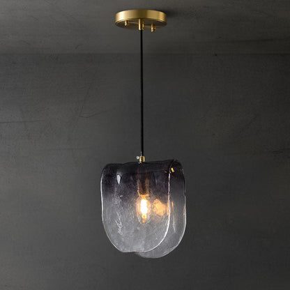 Modern Minimalist Arched Full Copper Blister Pattern Glass 1-Light Pendant Light For Living Room