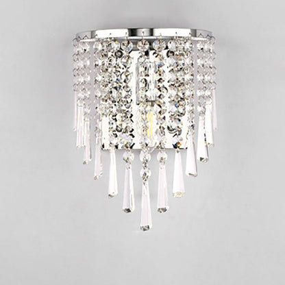 Modern Luxury Half Round Octagonal Beads Stainless Steel Crystal 1-Light Wall Sconce Lamp For Living Room