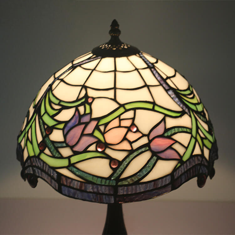 Vintage Tiffany Tulip Stained Glass Resin Dome 1-Light Table Lamp