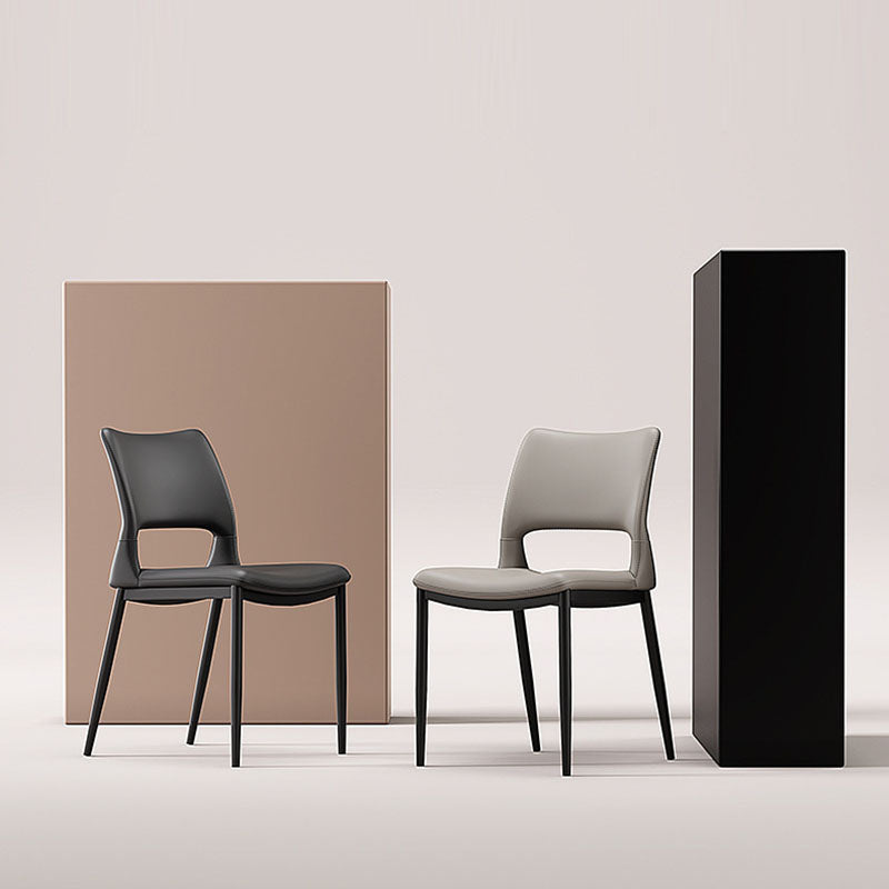 Contemporary Nordic Square Curved Upholstered Hollowed Out Microfiber Leather Carbon Steel Dining Chair Backrest For Dining Room