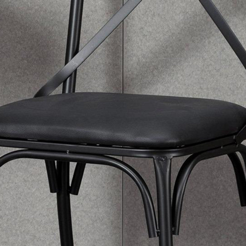 Contemporary Industrial PU Leather Wood Iron Square X Shape Back Dining Chair & Table Set For Dining Room