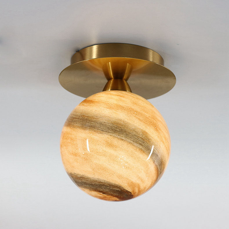 Modern Creative Planet Glass 1-Light Semi-Flush Mount Light