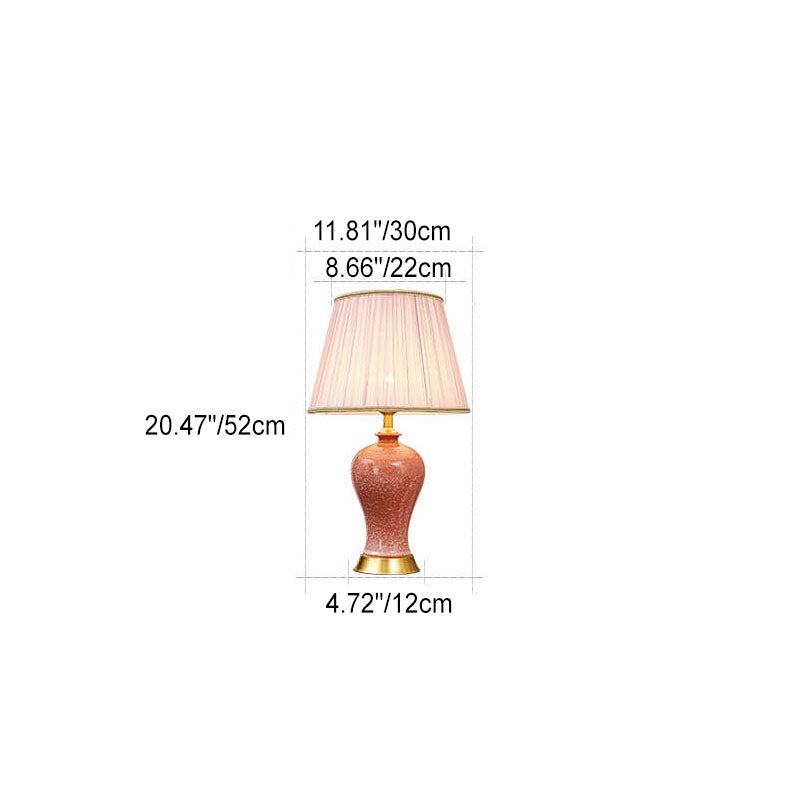 Traditional Chinese Fabric Shade Ceramic Vase Base 1-Light Table Lamp For Home Office