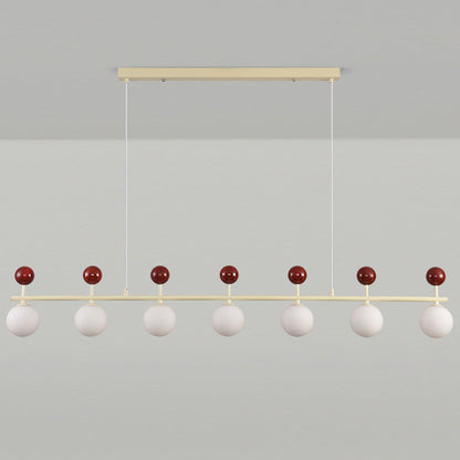 Contemporary Nordic Iron Long Strip Glass Magic Bean 5/7-Light Island Light Chandelier For Dining Room