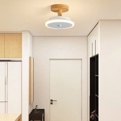 Nordic Flat Round Wood Base LED Semi-Flush Mount Ceiling Light