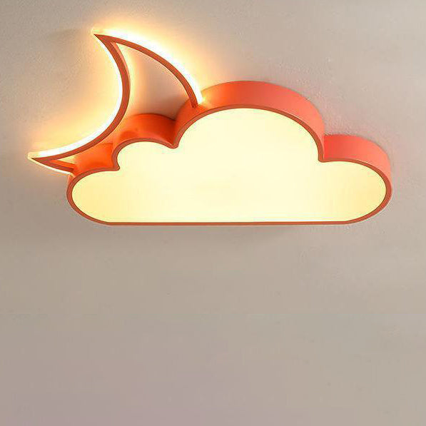 Contemporary Nordic Kids Iron Acrylic Cloud Moon LED Flush Mount Ceiling Light For Bedroom