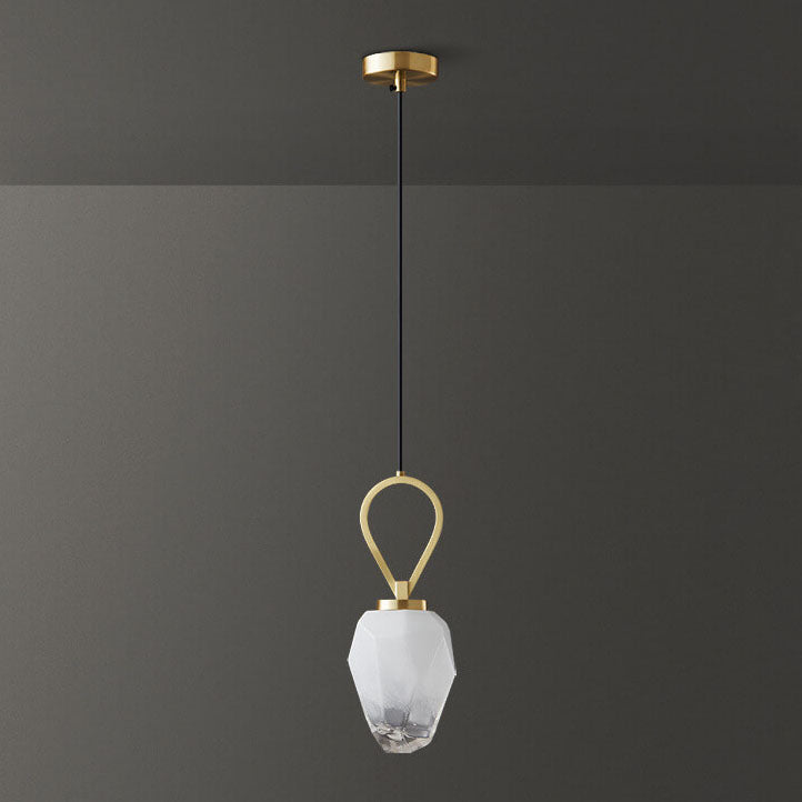 Modern Luxury Brass Geometrical Glass Shade 1-Light Pendant Light For Living Room