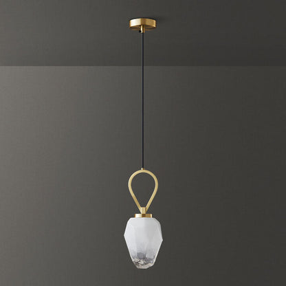 Modern Luxury Brass Geometrical Glass Shade 1-Light Pendant Light For Living Room