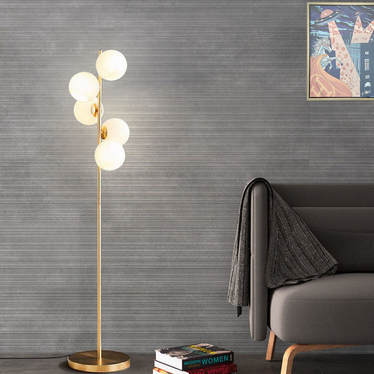 Nordic Minimalist Glass Round Ball Gold Long Pole 5-Light Standing Floor Lamp