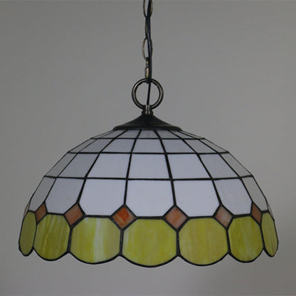 Tiffany Vintage Gemstone Stained Glass Dome 3-Light Pendant Light