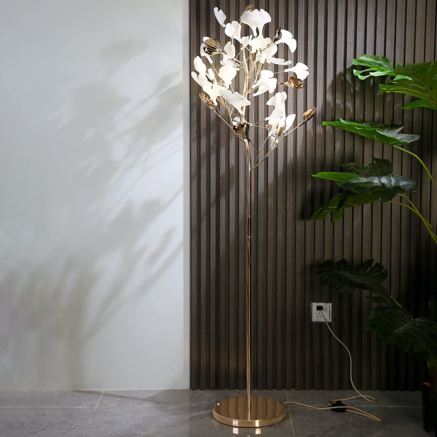 Nordic Romantic Ginkgo Leaf Decorative Acrylic Iron 5-Light Standing Floor Lamp