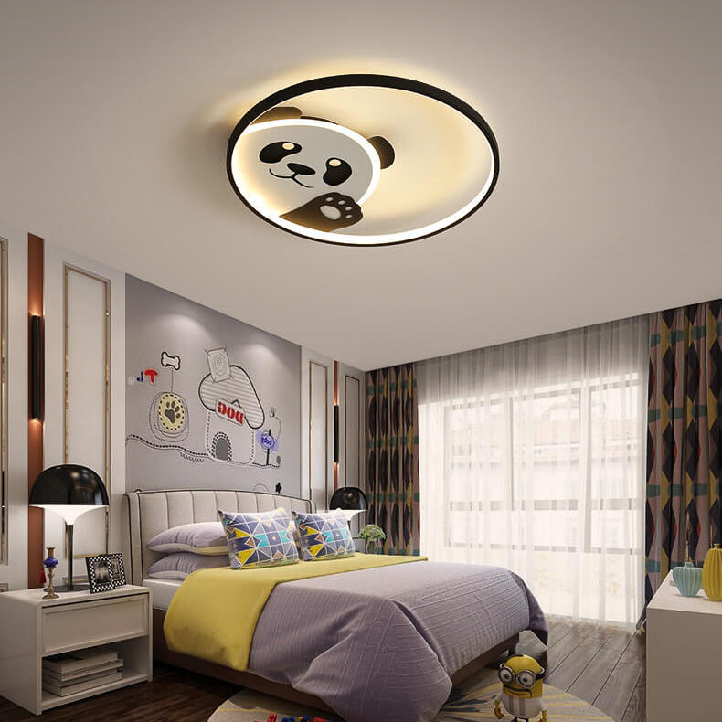 Cartoon Cute Panda Round LED Flush Mount Ceiling Light
