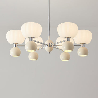 Contemporary Nordic Cream Acrylic Pumpkin Shade Iron Frame 12/16-Light Chandelier For Living Room