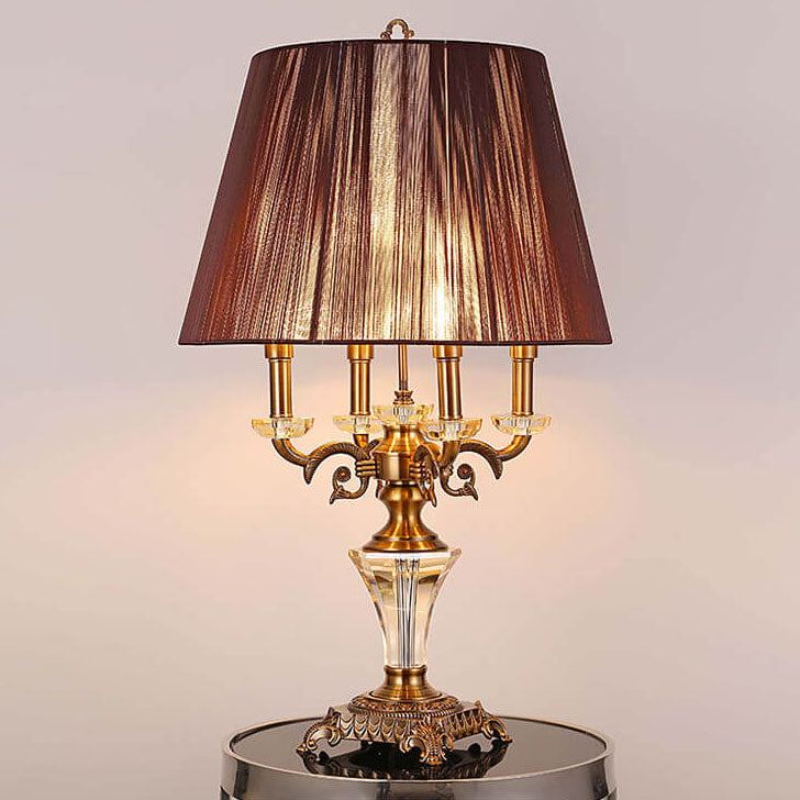 Modern Luxury Fabric Shade Candle Crystal Base 3/4 Light Table Lamp