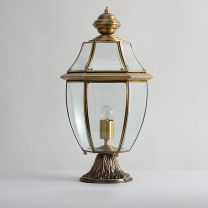 European Luxury All Copper Clear Glass Lantern Post 1/3 Light Waterproof Patio Landscape Light