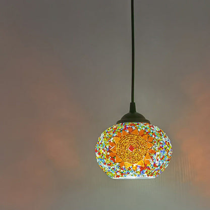 Traditional Tiffany Oval Stained Glass 1-Light Pendant Light For Living Room