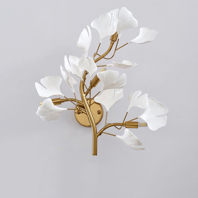 Modern Minimalist Ginkgo Leaf Iron Acrylic 4-Light Wall Sconce Lamp For Living Room