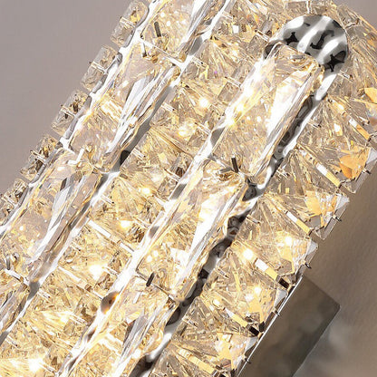 Modern Luxury Stainless Steel Crystal Elliptical Strip LED Wall Sconce Lamp For Living Room