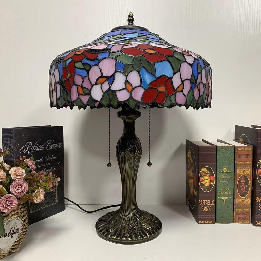 Vintage Tiffany Stained Glass Mediterranean Dome 1-Light Table Lamp