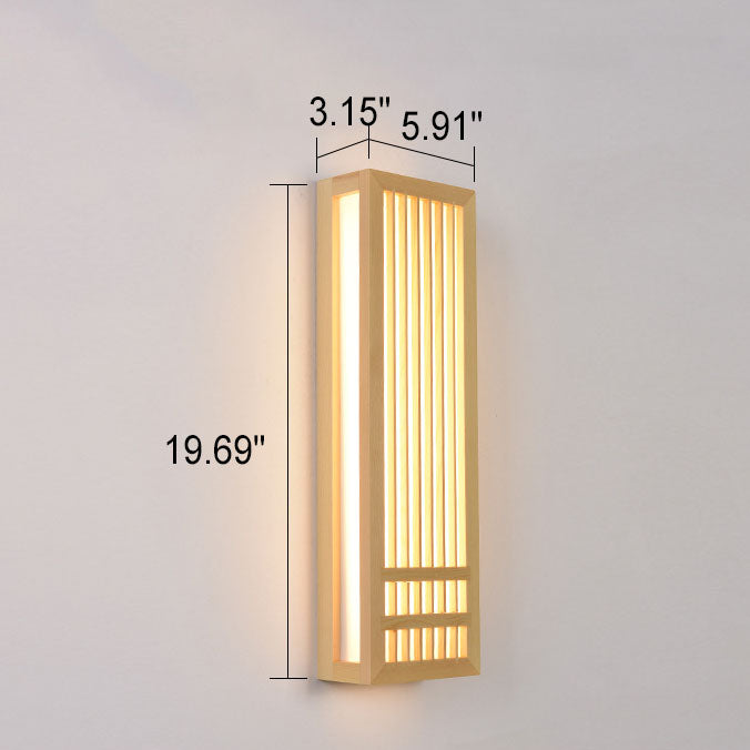Simple Solid Wood Rectangular 1-Light Japanese Wall Sconce Lamp