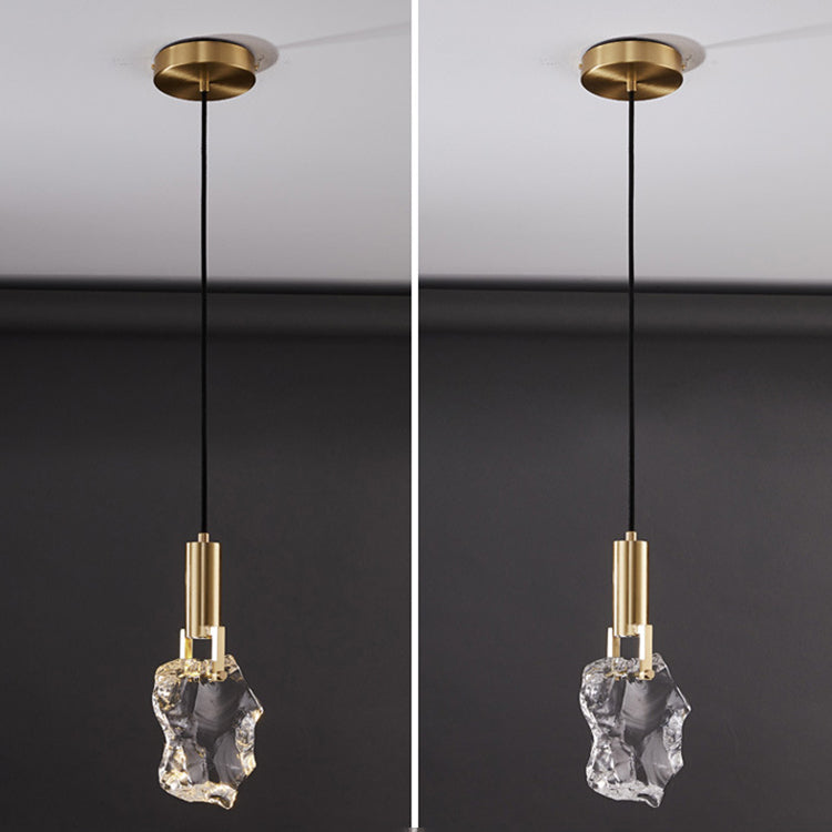 Modern Luxury Copper Irregular Crystal Stone LED Pendant Light For Living Room