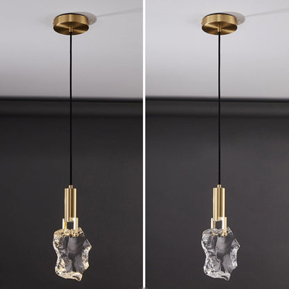 Modern Luxury Copper Irregular Crystal Stone LED Pendant Light For Living Room