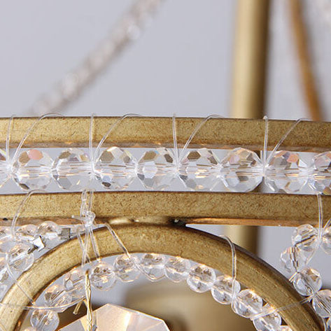 French Luxury Crystal Bead Strings Bowl Gold Iron 5-Light Semi-Flush Mount Ceiling Light