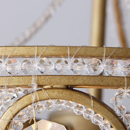 French Luxury Crystal Bead Strings Bowl Gold Iron 5-Light Semi-Flush Mount Ceiling Light