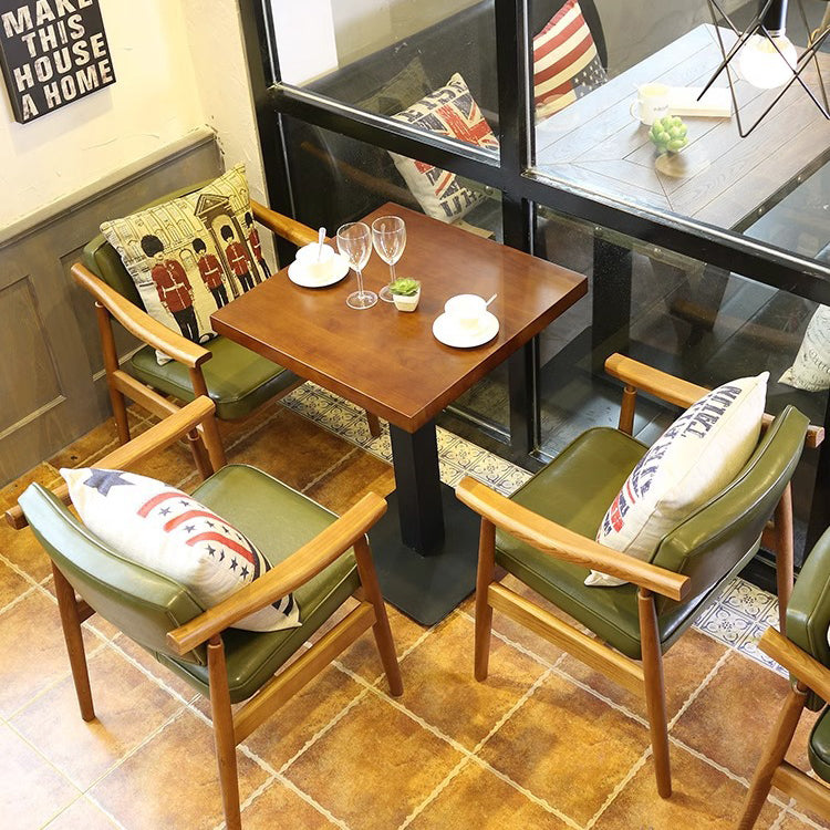 Contemporary Nordic PU Leather Wood Sponge Square Rectangular Dining Chair Backrest Armrest For Dining Room