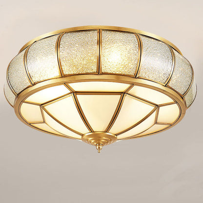 European Style Luxury Brass Glass Drum Cage 3/4/6 Light Flush Mount Ceiling Light