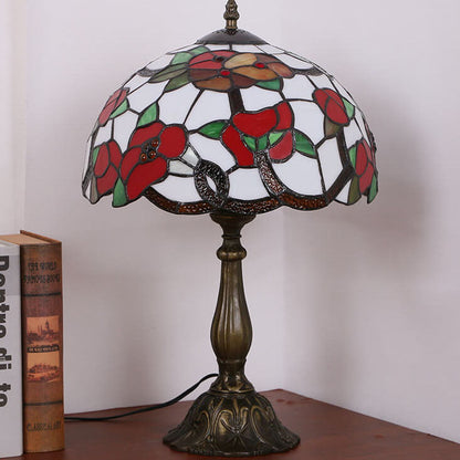 Tiffany Trumpet Flower Stained Glass Dome 1-Light Table Lamp