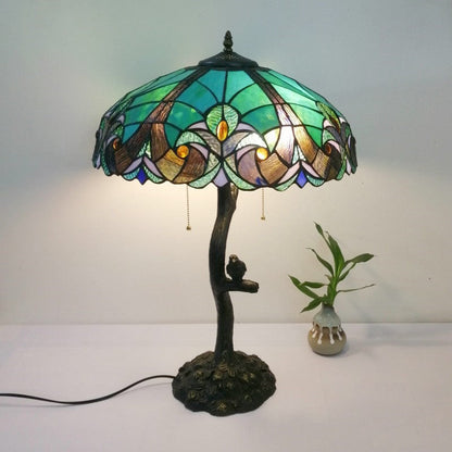 Traditional Tiffany Flower Stained Glass Resin Base 2-Light Table Lamp For Living Room