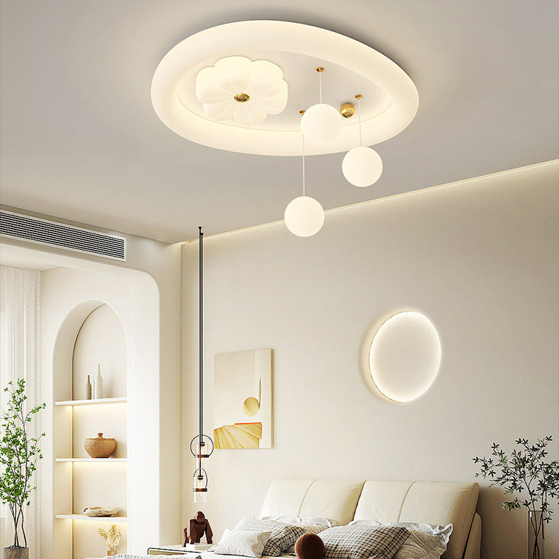 Contemporary Nordic Kids Iron PE Elliptical Round Ball Flower Moon LED Flush Mount Ceiling Light For Bedroom
