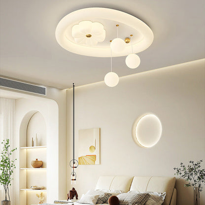 Contemporary Nordic Kids Iron PE Elliptical Round Ball Flower Moon LED Flush Mount Ceiling Light For Bedroom